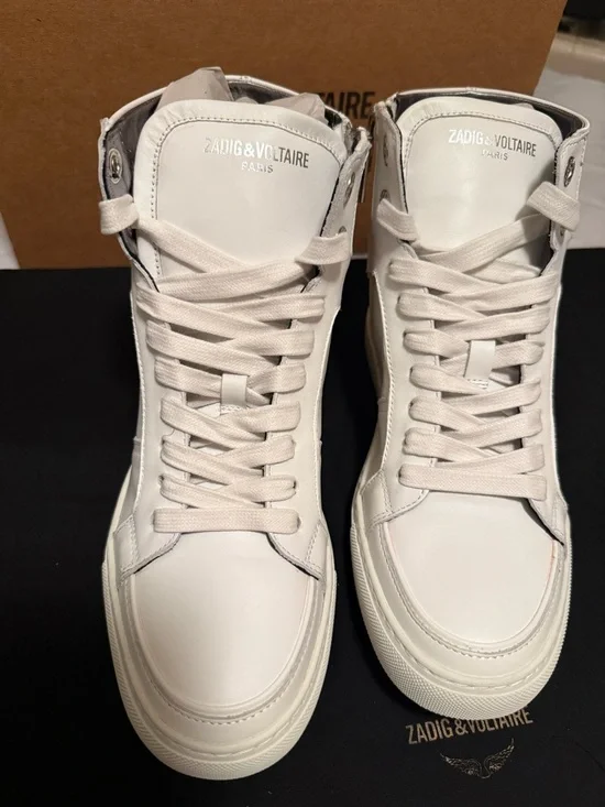 Zadig & Voltaire Off-White Leather High-Top Sneakers - Picture 1 of 9